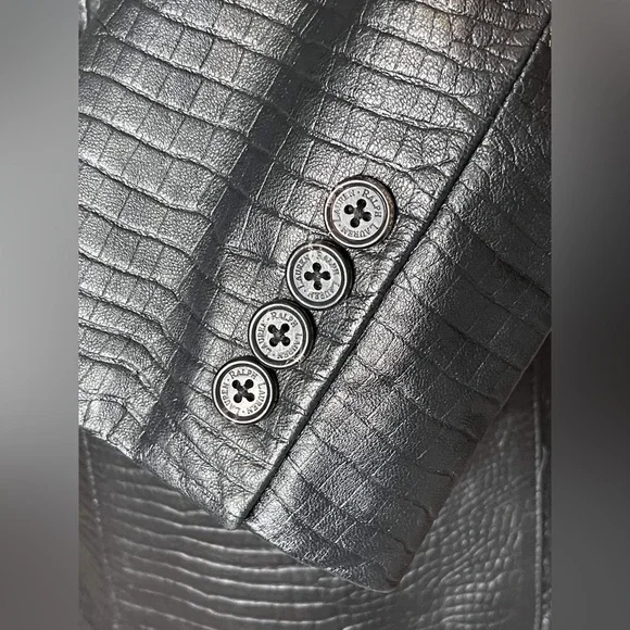 Ralph Lauren Crocodile Embossed Black Leather Jacket Blazer.Sz L. Mint - Picture 6 of 9